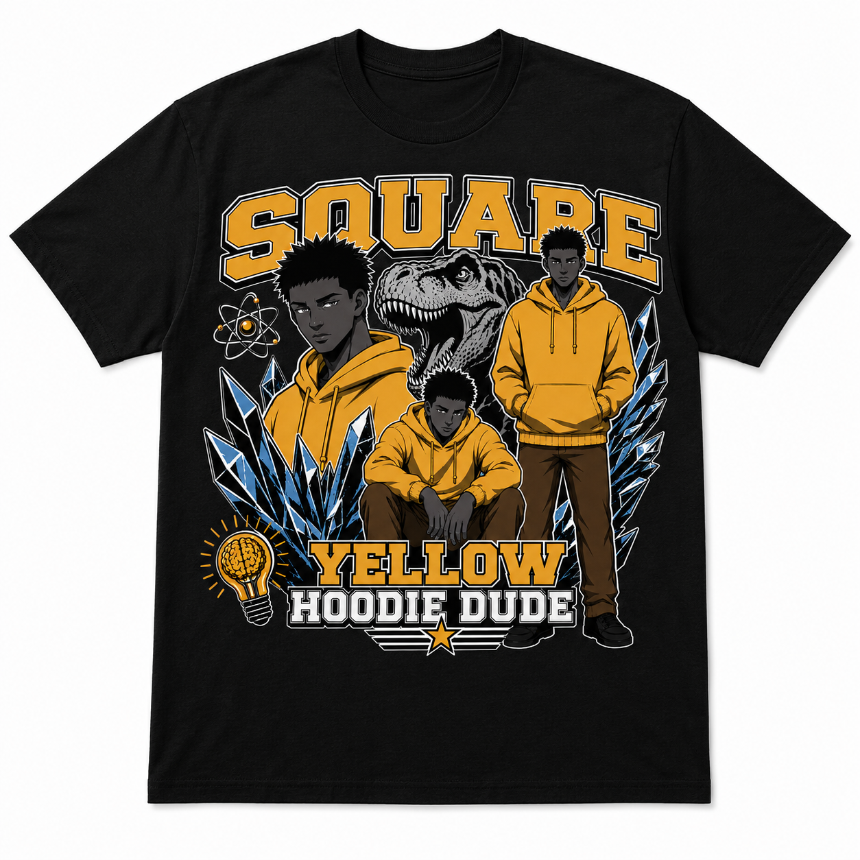 **NEW Square Yellow Hoodie Dude 90s Style Tee