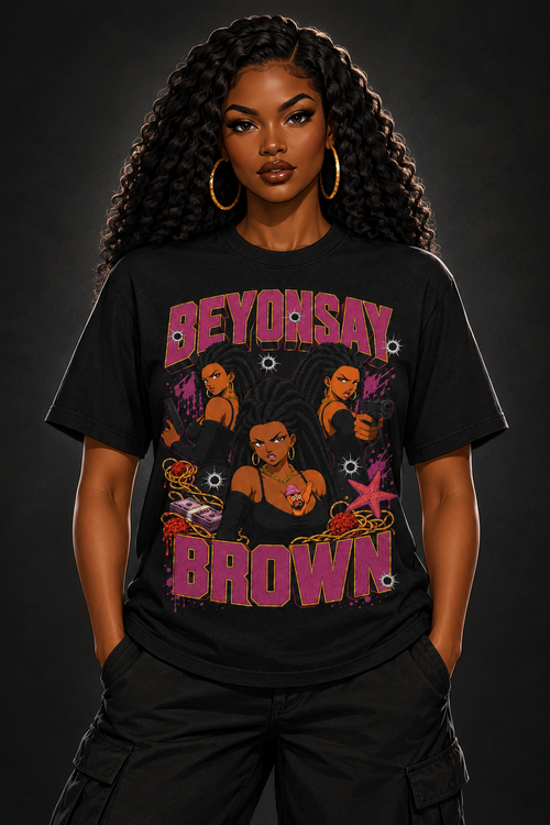 Beyonsay Brown Phase 2 tee on illustrated woman avatar
