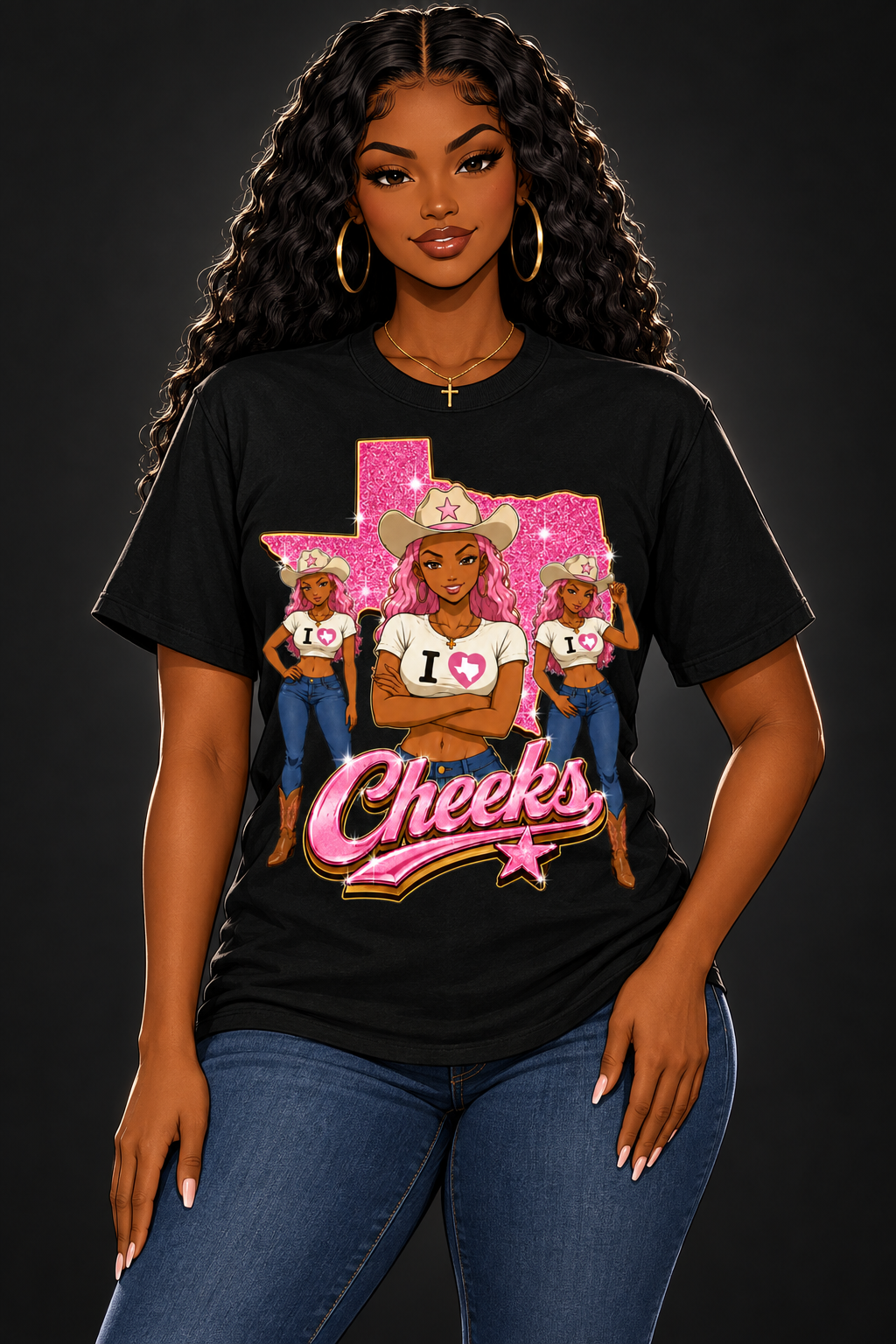 Cheeks New Graphic T-Shirt on illustrated woman avatar