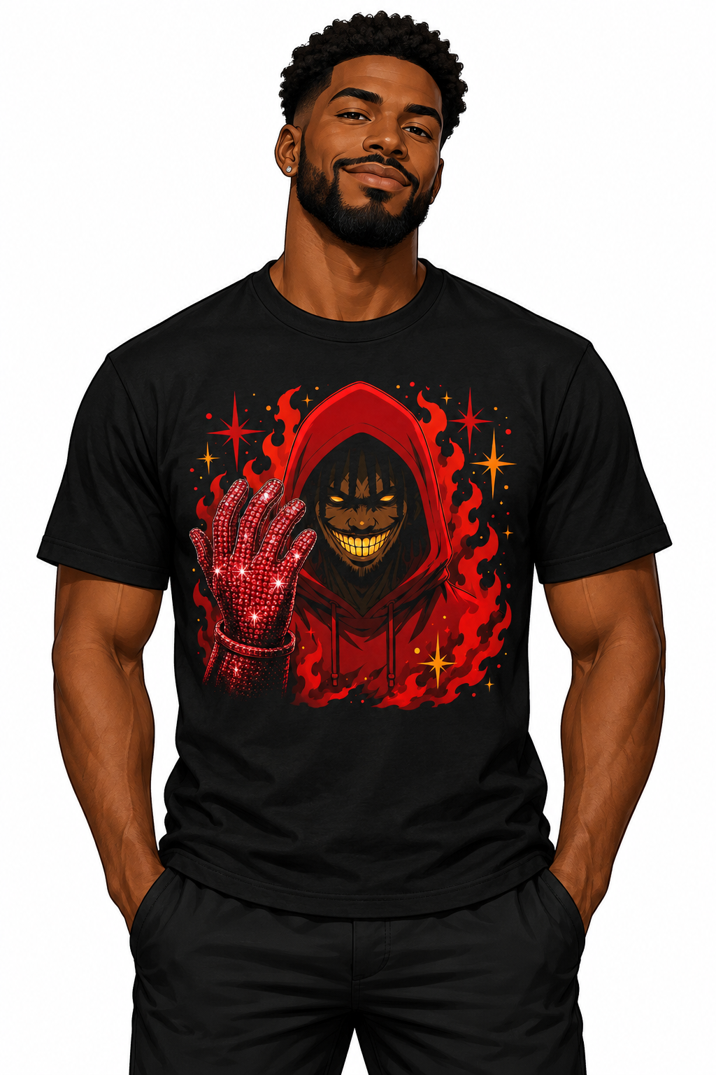 Fireman Grinlocke Aura T-Shirt on illustrated man avatar