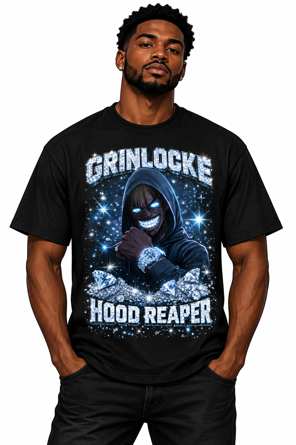 Grinlocke BLING Graphic Tee on illustrated man avatar