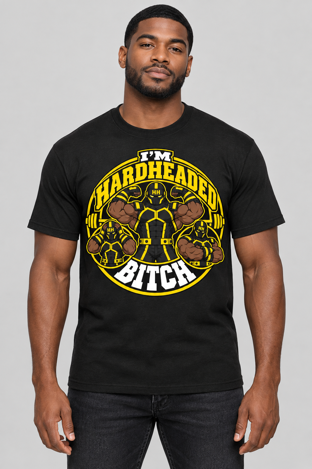 Hard Headed T-shirt on an African American male model