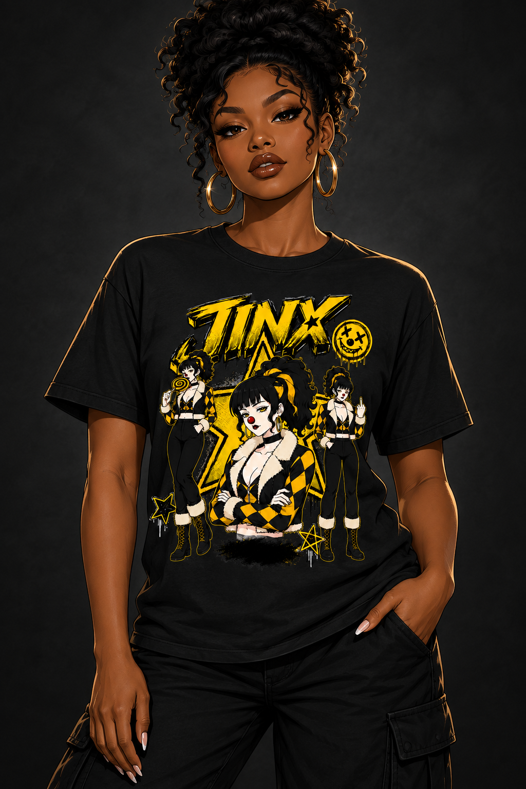 Jinx Rock Girl T-Shirt on illustrated woman avatar