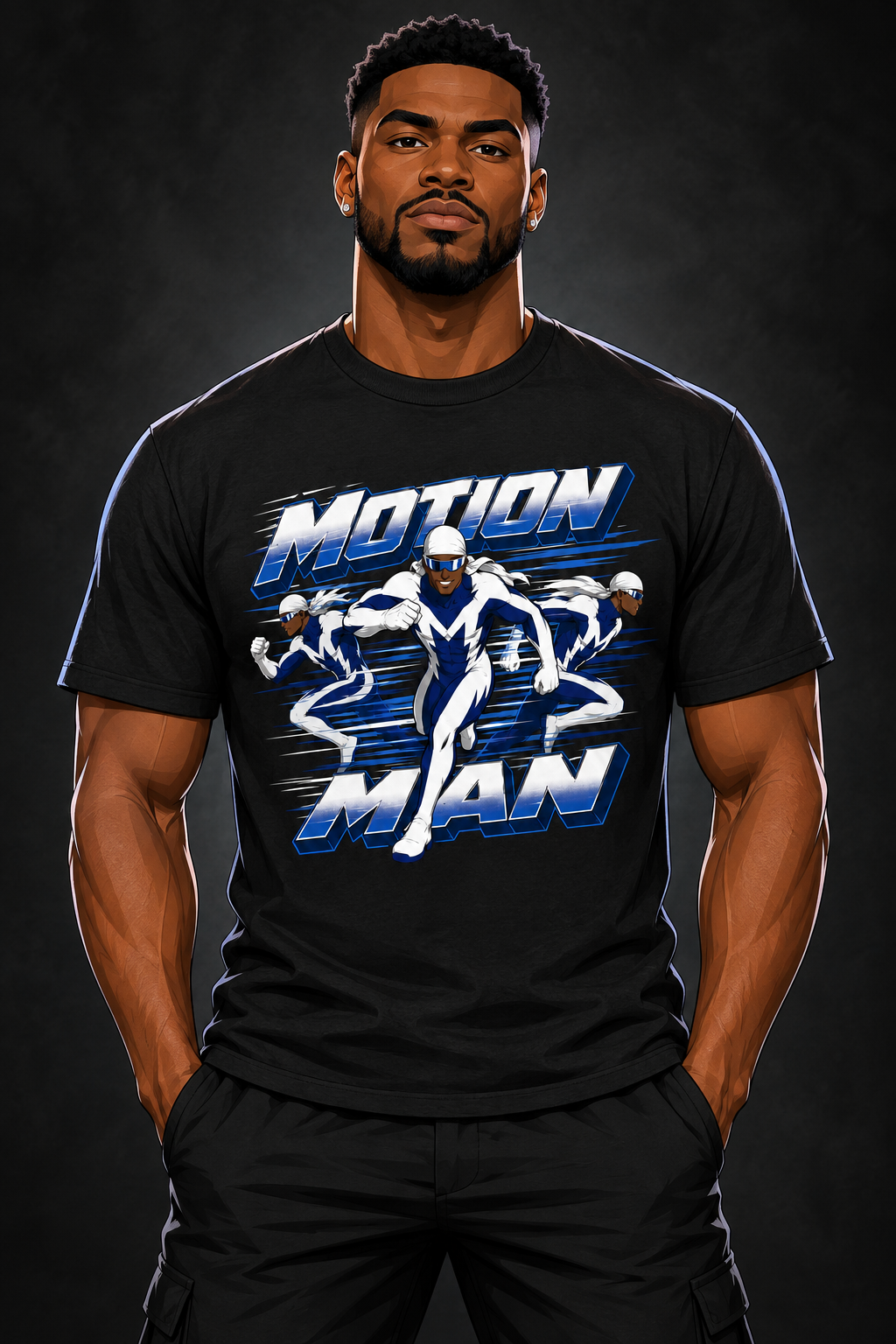Motion Man Phase 2 tee on illustrated man avatar