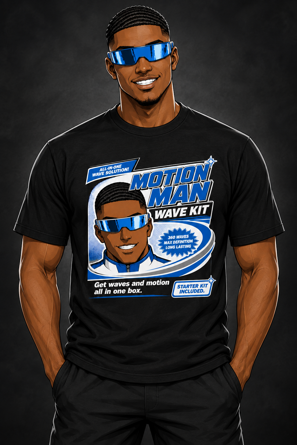 Motion Man Wave Kit T-Shirt on illustrated man avatar