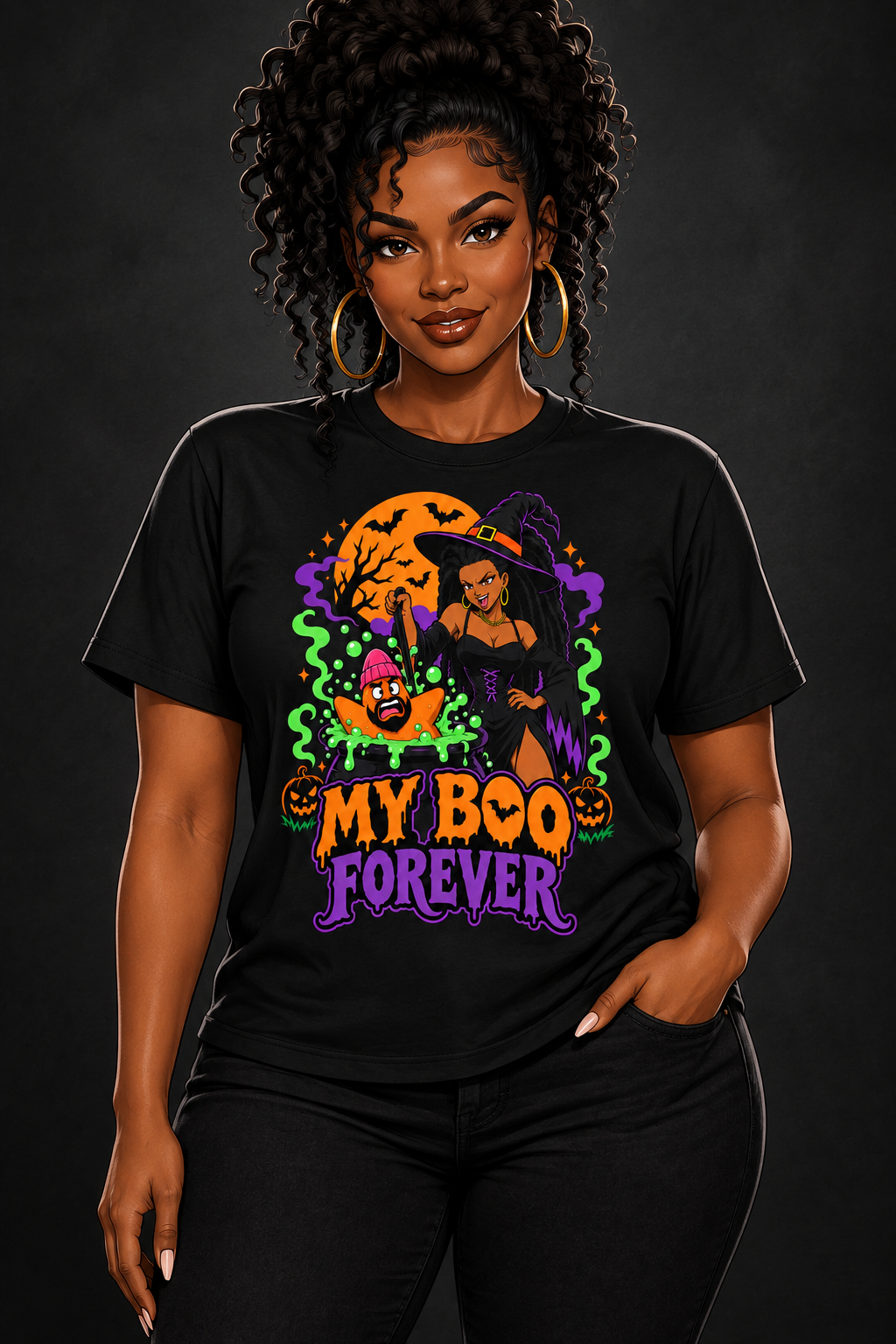 My Boo Forever Halloween T-Shirt on illustrated woman avatar