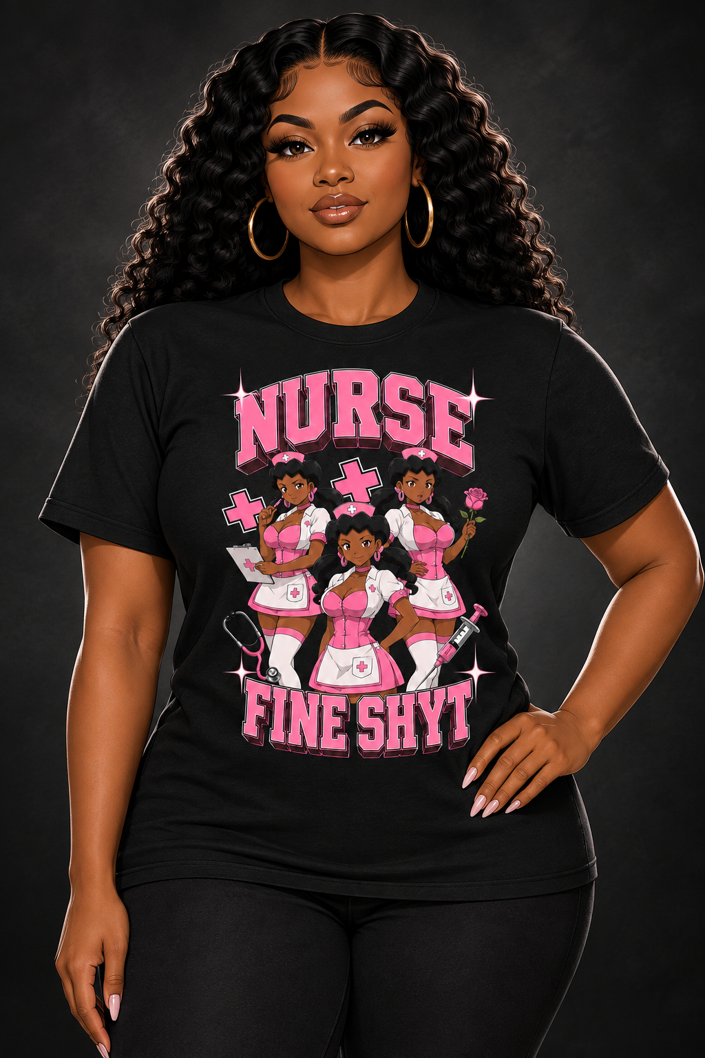 Nurse Fine Shyt Phase 2 tee on illustrated woman avatar