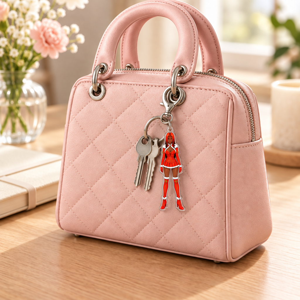 Purse mockup with a smaller Roux keychain