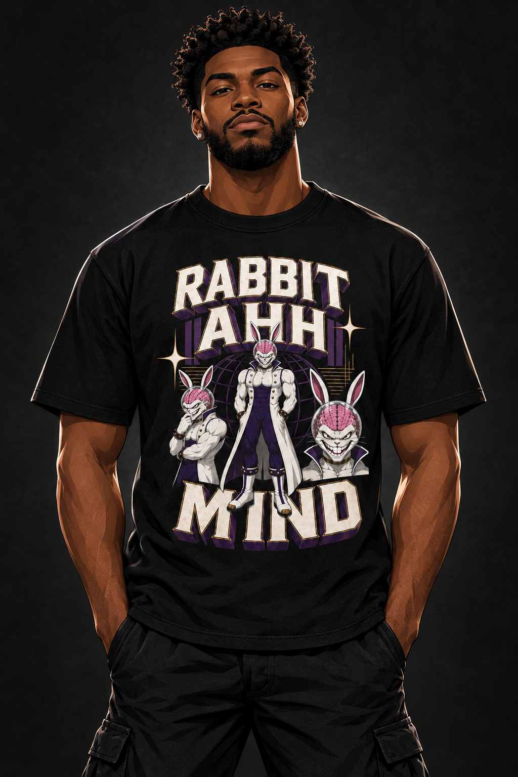 Rabbit Ahh Mind Phase 2 tee on illustrated man avatar