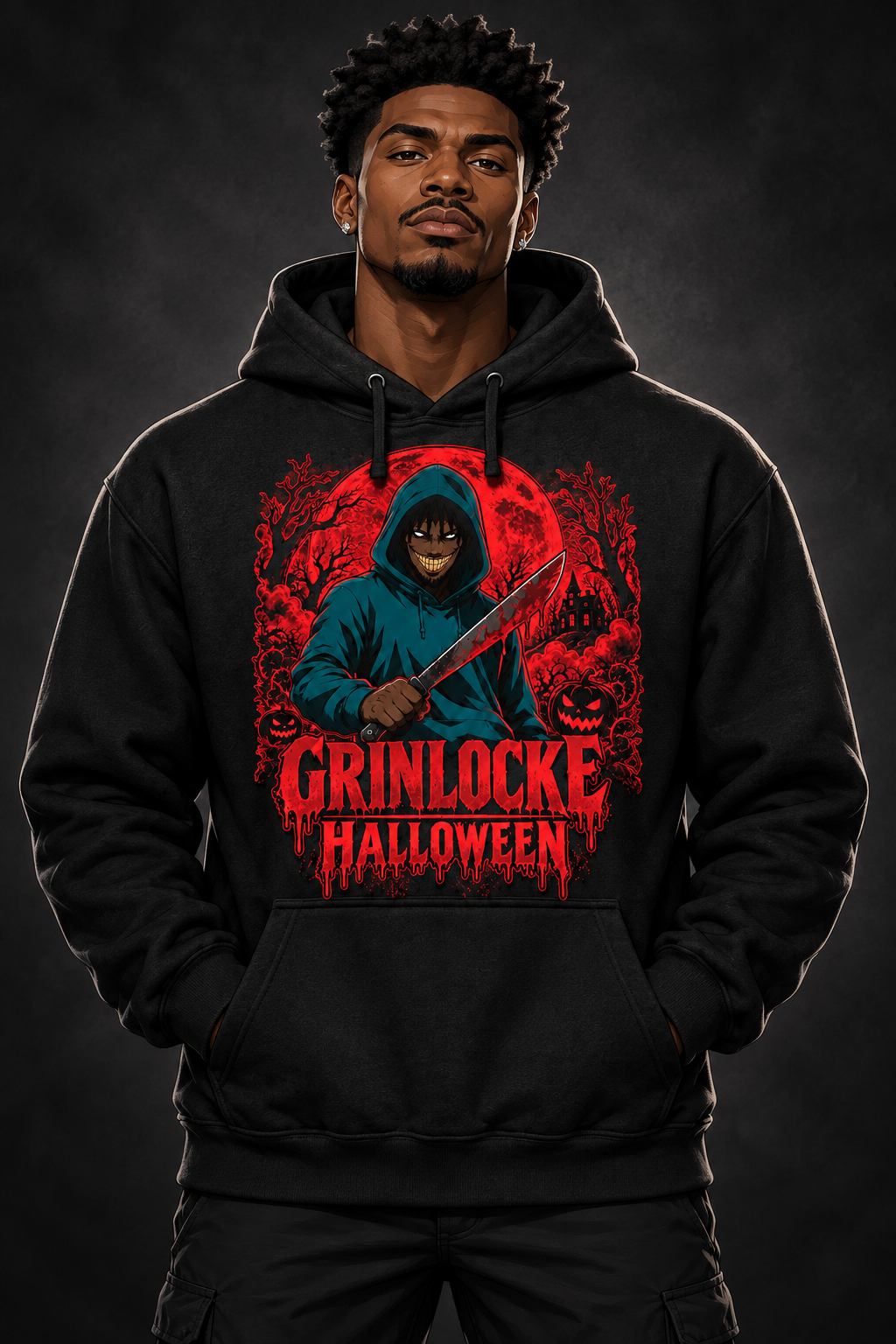 Red Halloween Hoodie on illustrated man avatar