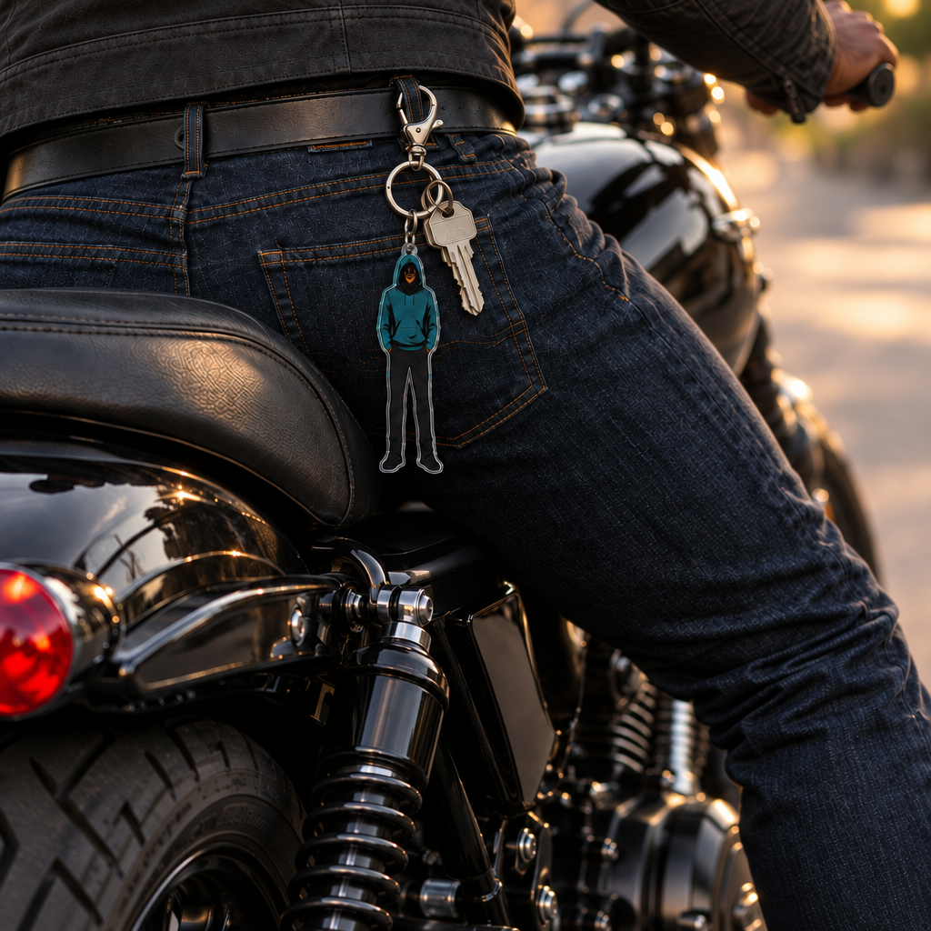 Waist-down motorcycle scene with the rider’s hand adjusted to a dark-brown skin tone